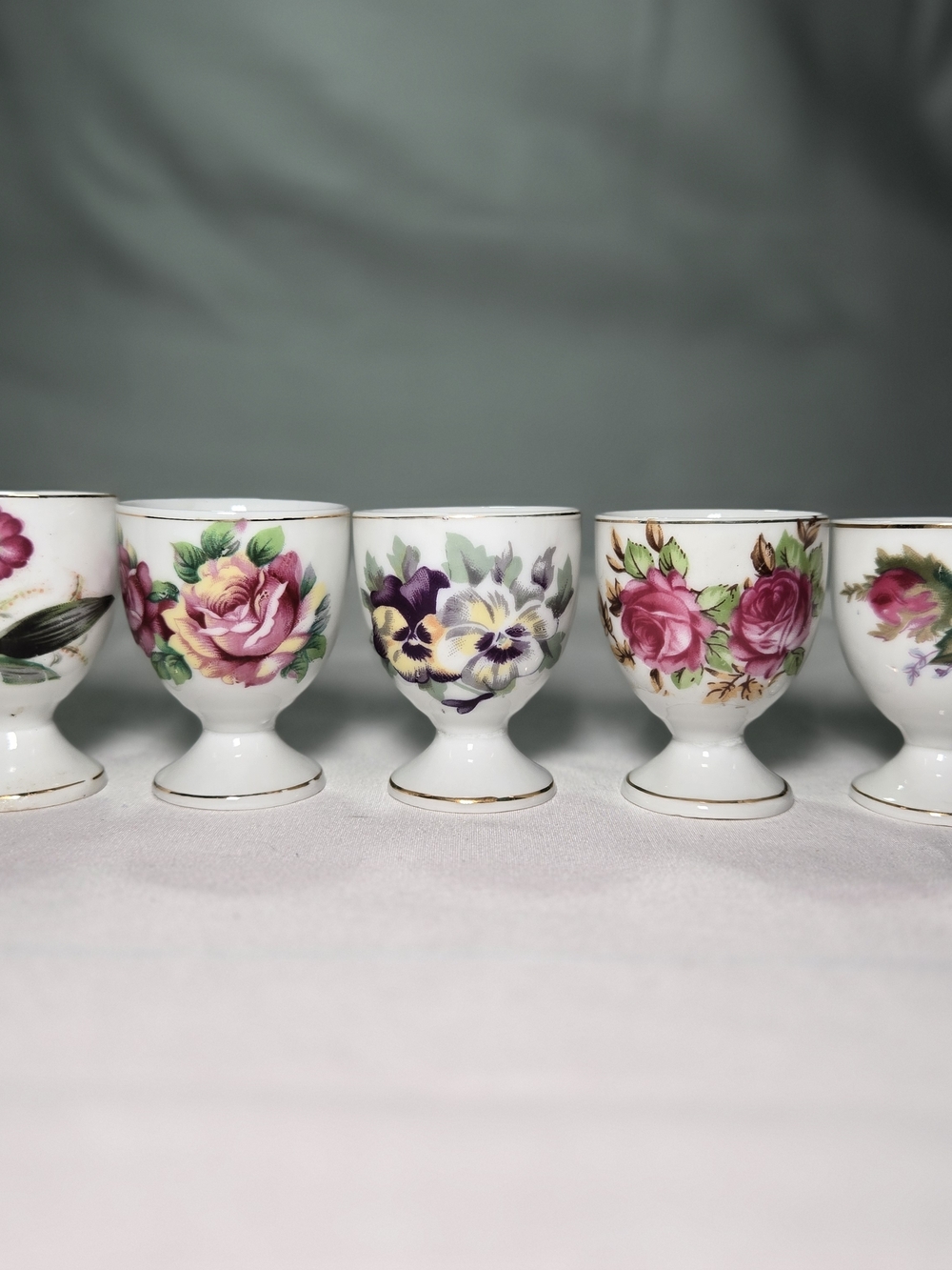 Vintage Japan Gold Rimmed Floral Egg Cups (5) Cottage Core Shabby Chic 1940s/50s
